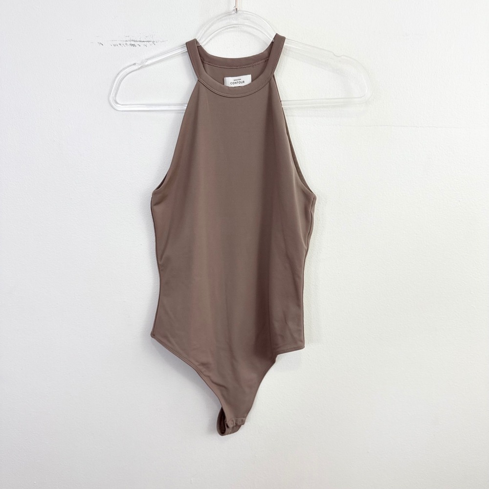 Babaton Contour High Neck Sleeveless Bodysuit Taupe Size Medium